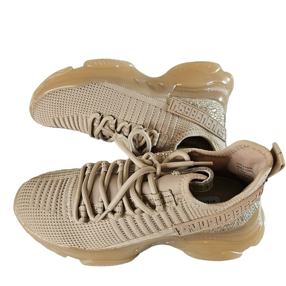 Steve Madden Maxima Rose Gold Lace Up Rhinestone Fashion Sneakers Sz 7.5 - Picture 9 of 14